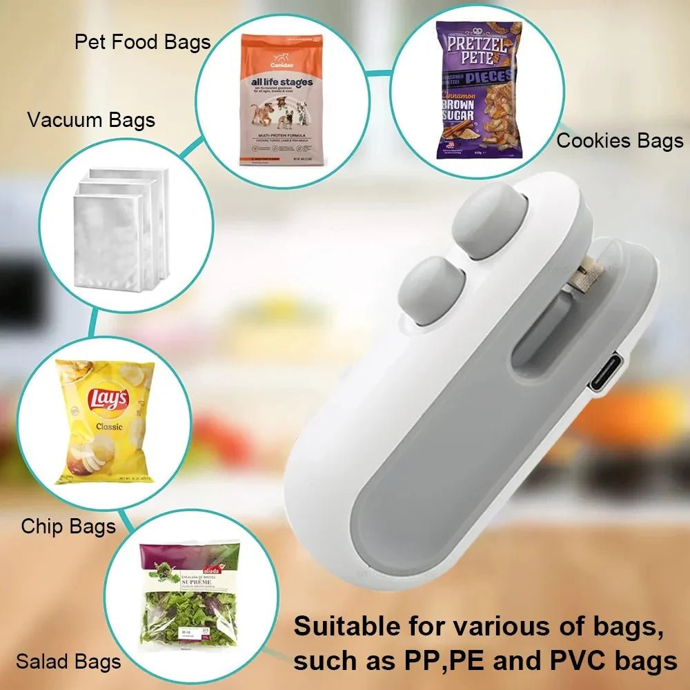 USB heat sealer machine in use on food packaging
