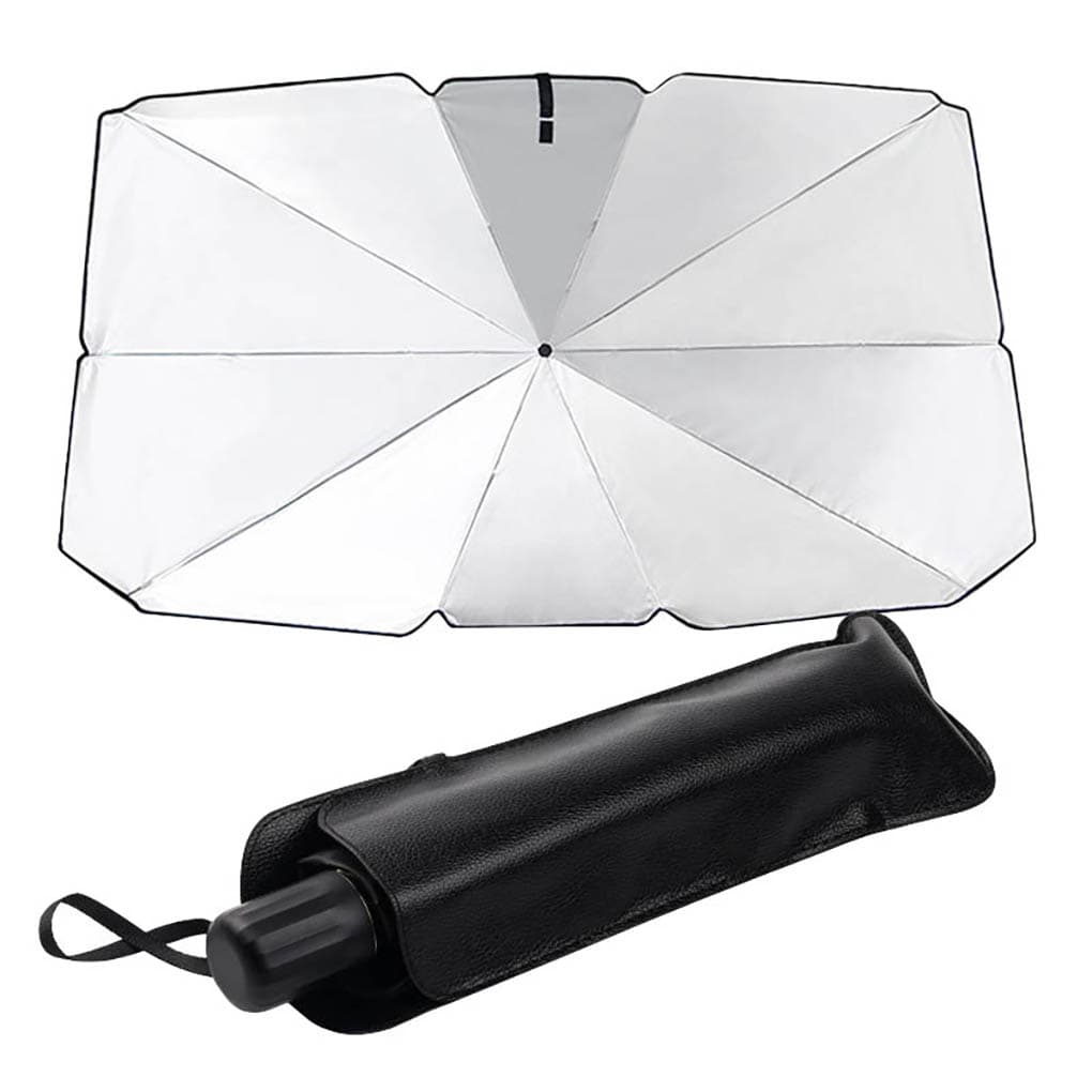 Retractable car windshield umbrella side view