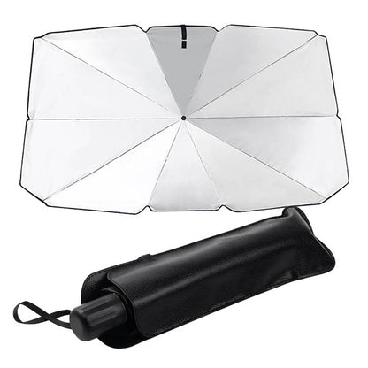 Retractable car windshield umbrella side view