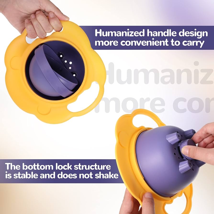 Gyro bowl for kids keeps snacks and cereal inside