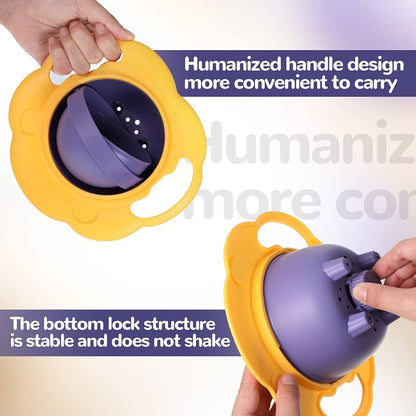 Gyro bowl for kids keeps snacks and cereal inside
