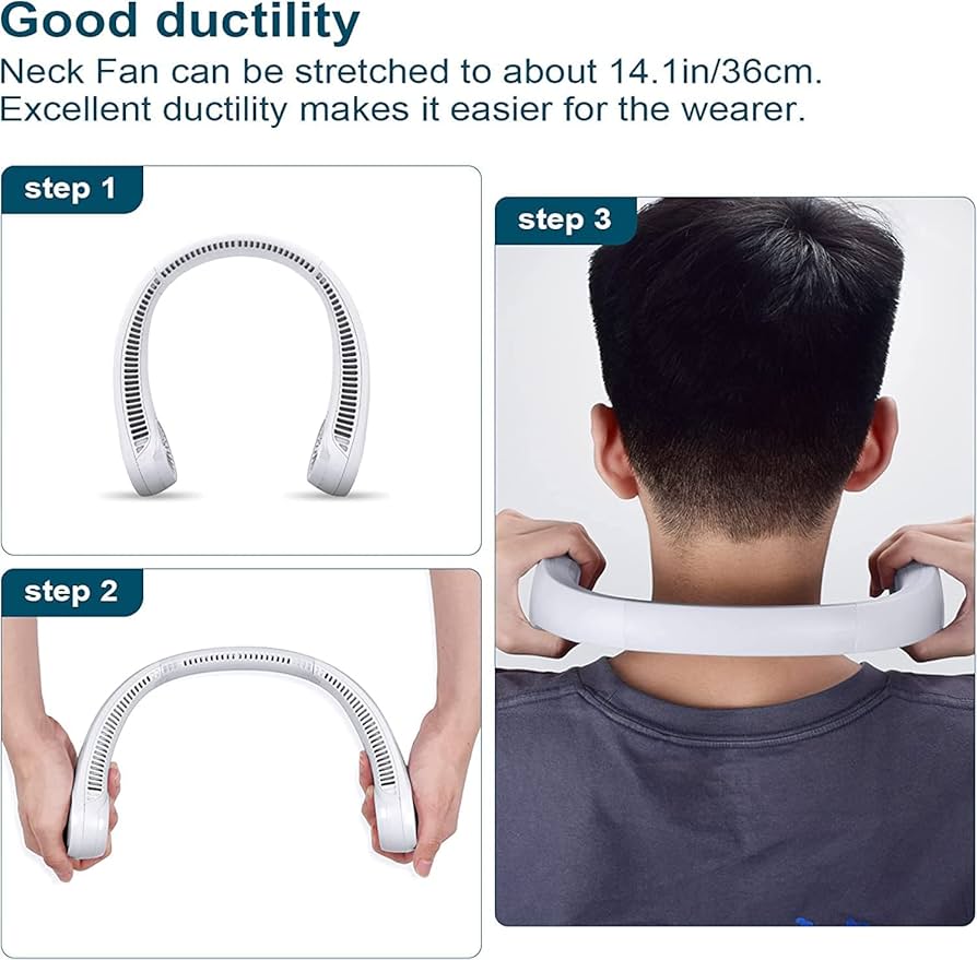 Vaneless neck fan in use outdoors for summer cooling