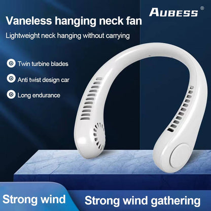 Vaneless bladeless neck hanging fan for personal cooling