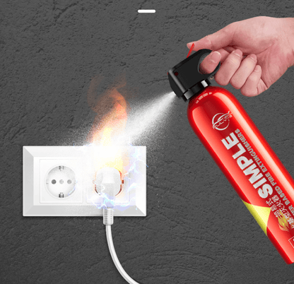 Compact fire extinguisher fits in car compartment or shelf