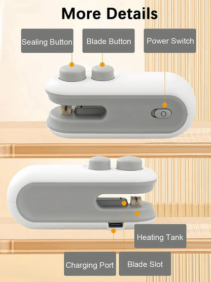 Compact food sealing machine press and glide operation