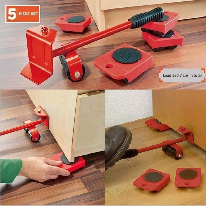Furniture mover kit for heavy appliances and cabinets