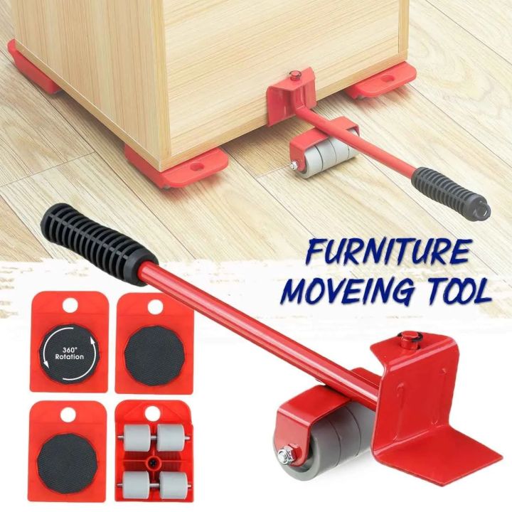 Heavy duty furniture mover tool set with ergonomic lifter lever
