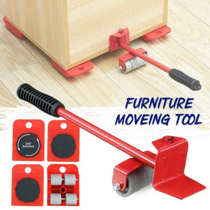 Heavy duty furniture mover tool set with ergonomic lifter lever