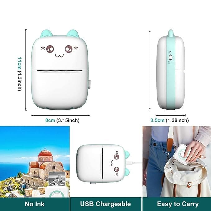 Portable thermal printer with USB cable and paper roll